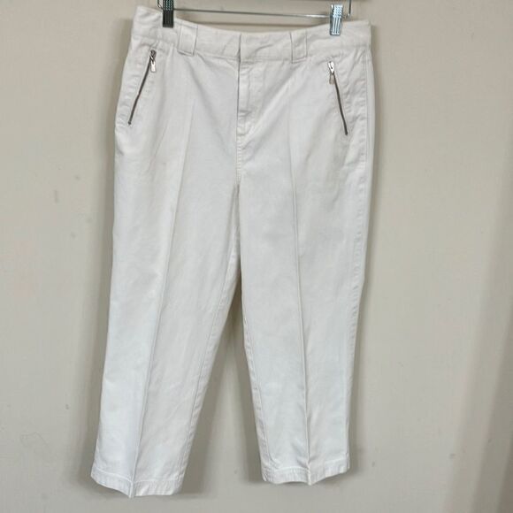 Kate Hill 14 White Zippered Pockets Wide Leg Pants - Picture 1 of 15